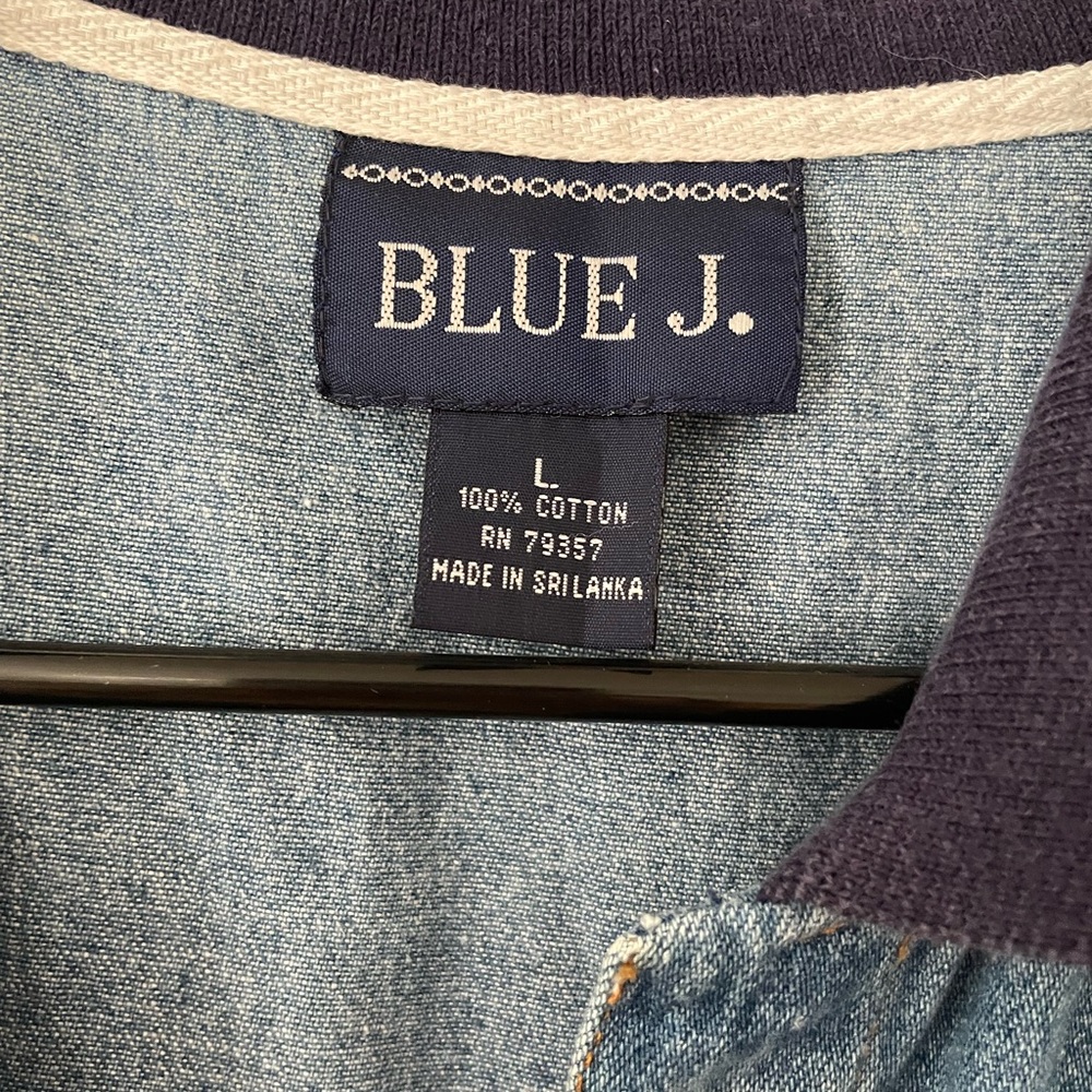 Blue J. Sleeveless Denim Shirt Dress with Navy and White Collar - Size Large - Picture 2 of 3